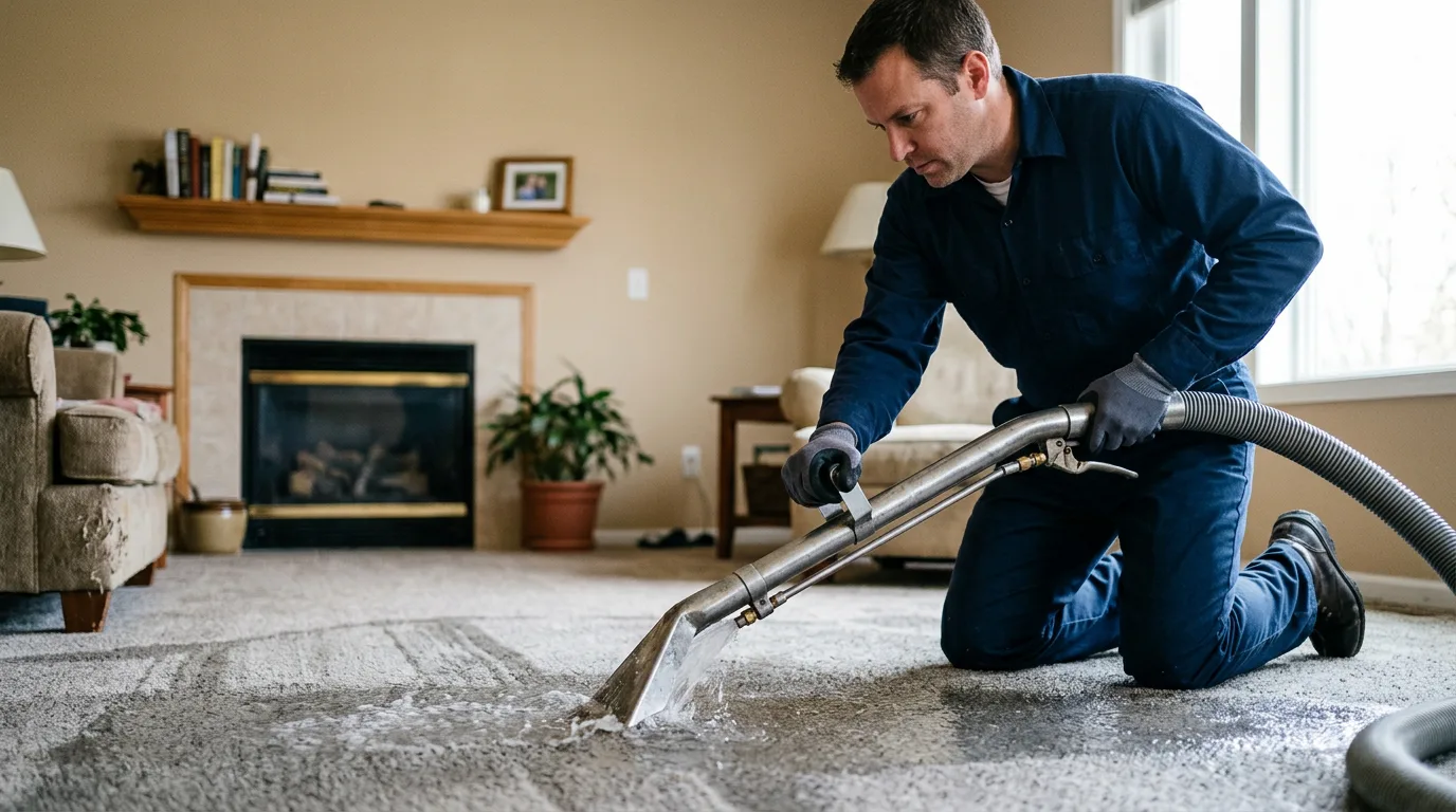 Water damage restoration technician working near Wooster, AR